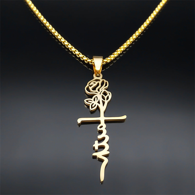 Collier Croix Rose, Or 18 Carats