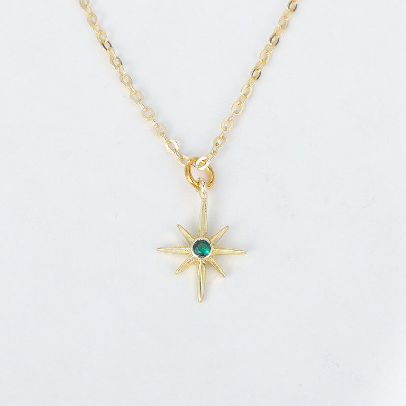 Women's Personalized Copper-plated Gold Inlaid Zircon Eight Awn Star Pendant Necklace
