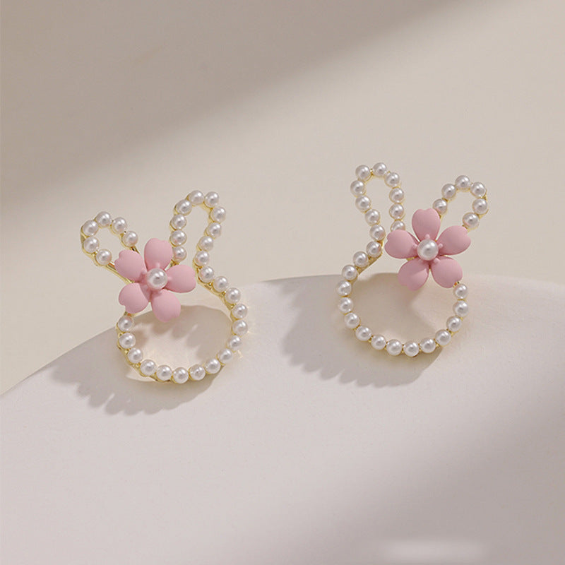 Boucles d'oreilles à tige en forme de lapin en argent sterling avec aiguille style Sweet Ins