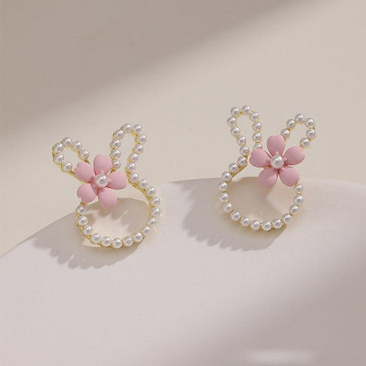 Boucles d'oreilles à tige en forme de lapin en argent sterling avec aiguille style Sweet Ins