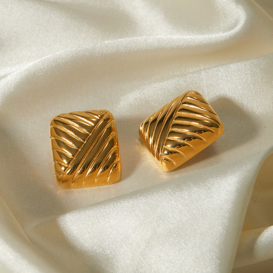 18k Gold Stainless Steel Square Woven Pattern Earrings
