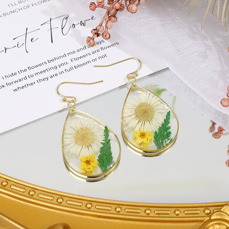 Boucles d'oreilles chrysanthème aiguille goutte d'eau époxy géométrique Simple