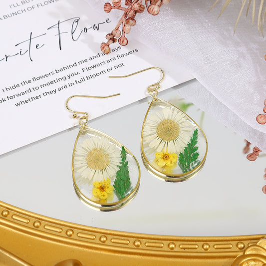 Boucles d'oreilles chrysanthème aiguille goutte d'eau époxy géométrique Simple