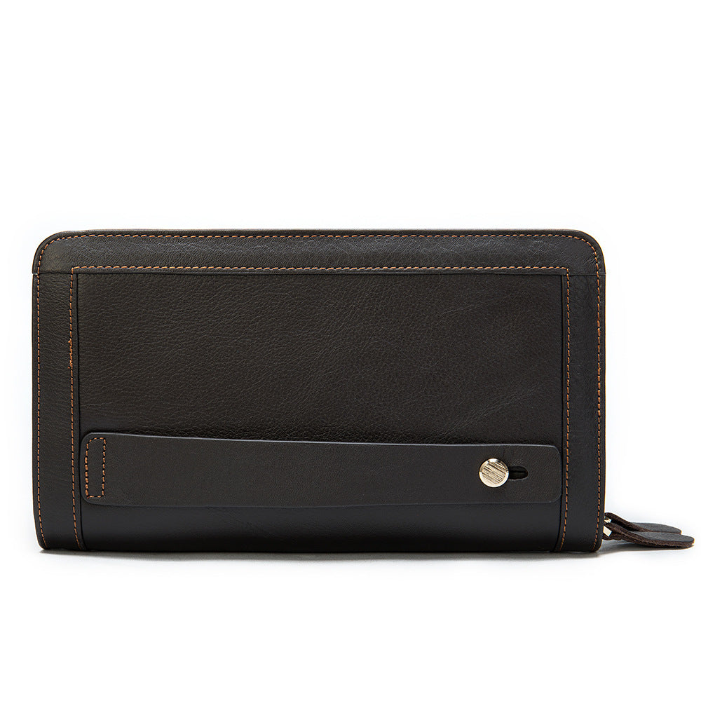 Portefeuille à fermeture éclair double couche avec pochette en cuir de vache première couche