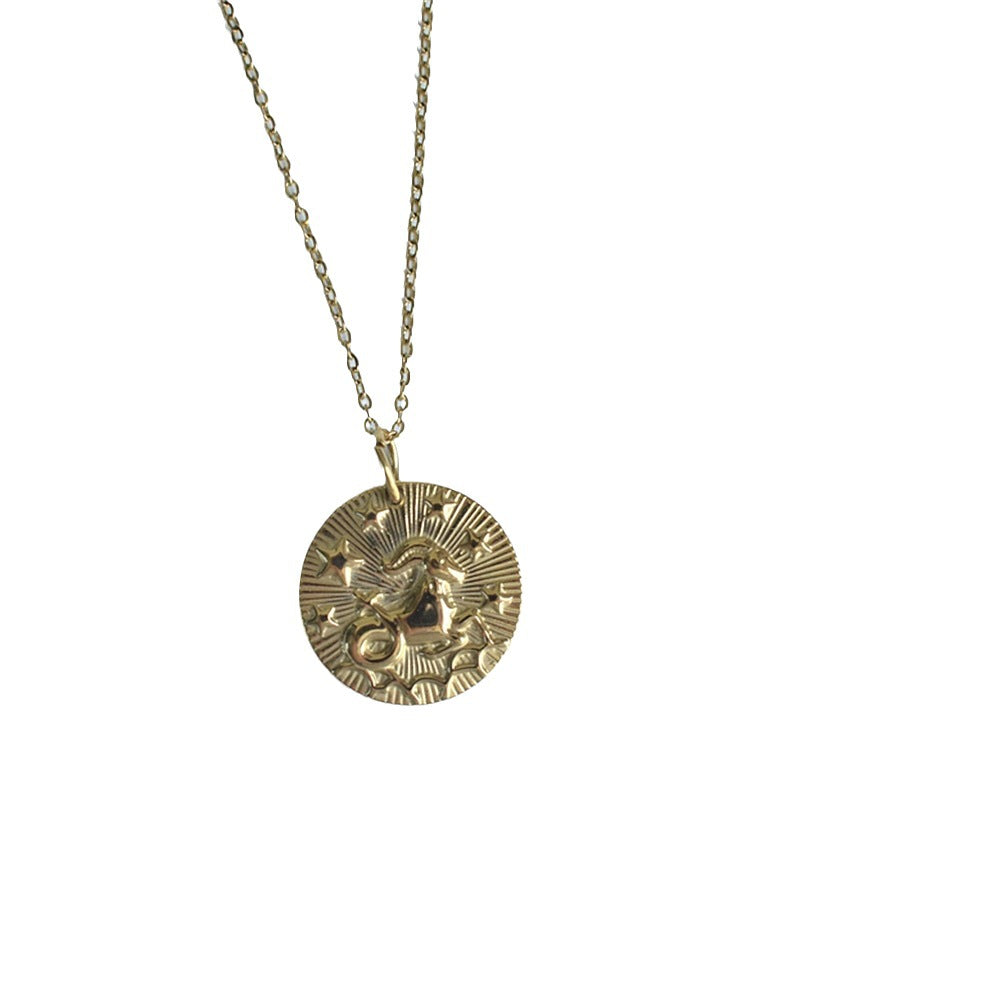 Collier de pièces de monnaie à douze constellations en relief de niche européenne et américaine