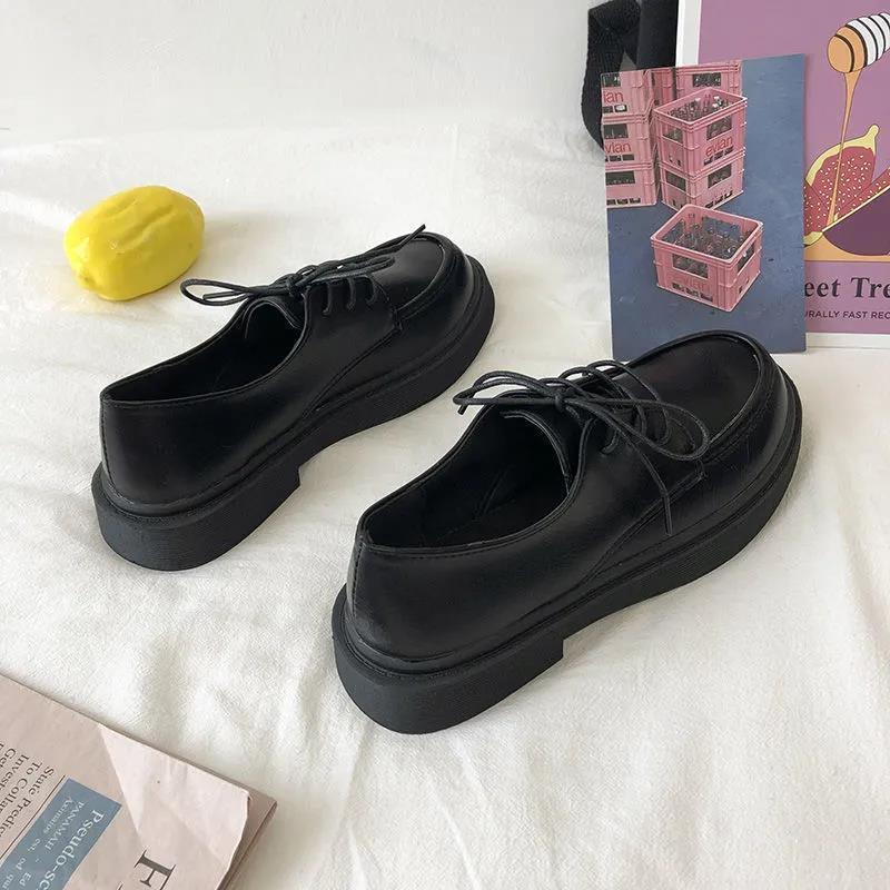 Chaussures en cuir à lacets à tête ronde assorties à la mode pour femmes