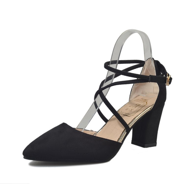Sandales à talons hauts avec sangle à boucle et bout pointu, mode coréenne