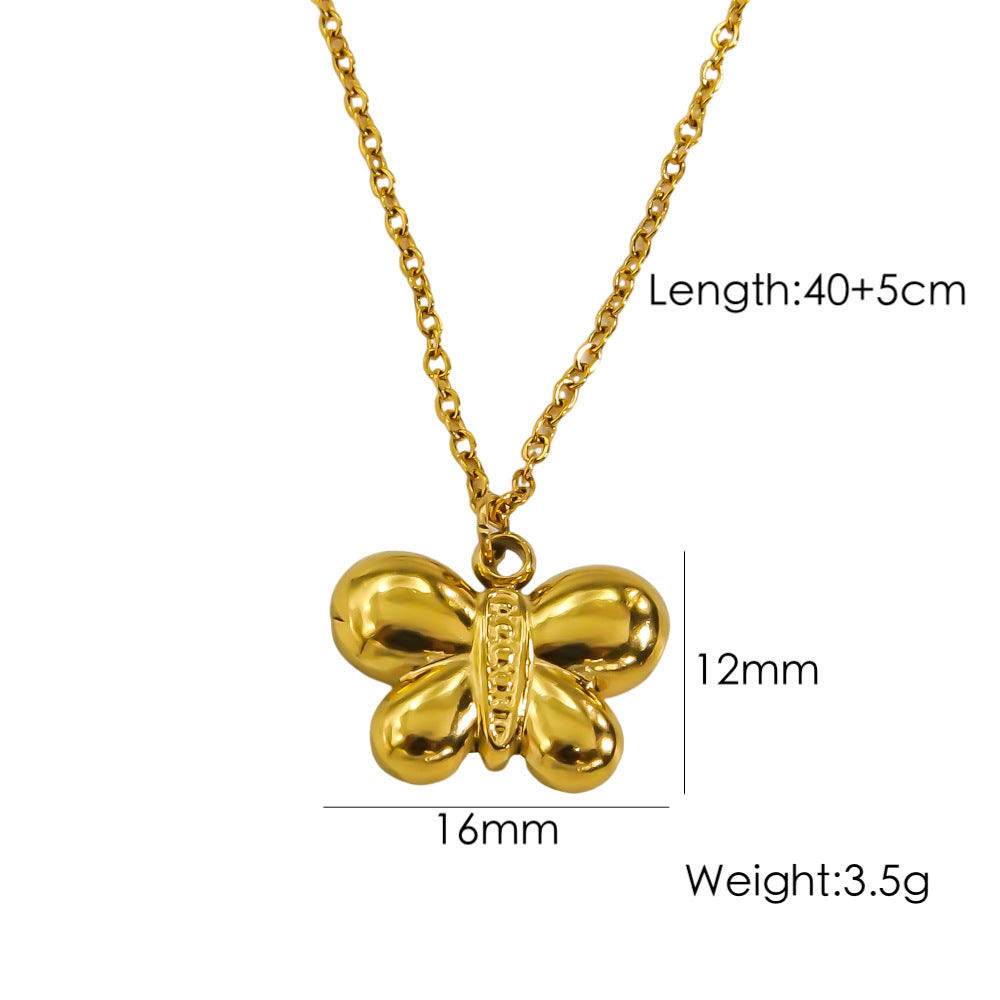 Bow Stainless Steel 14K Gold Earrings Necklace