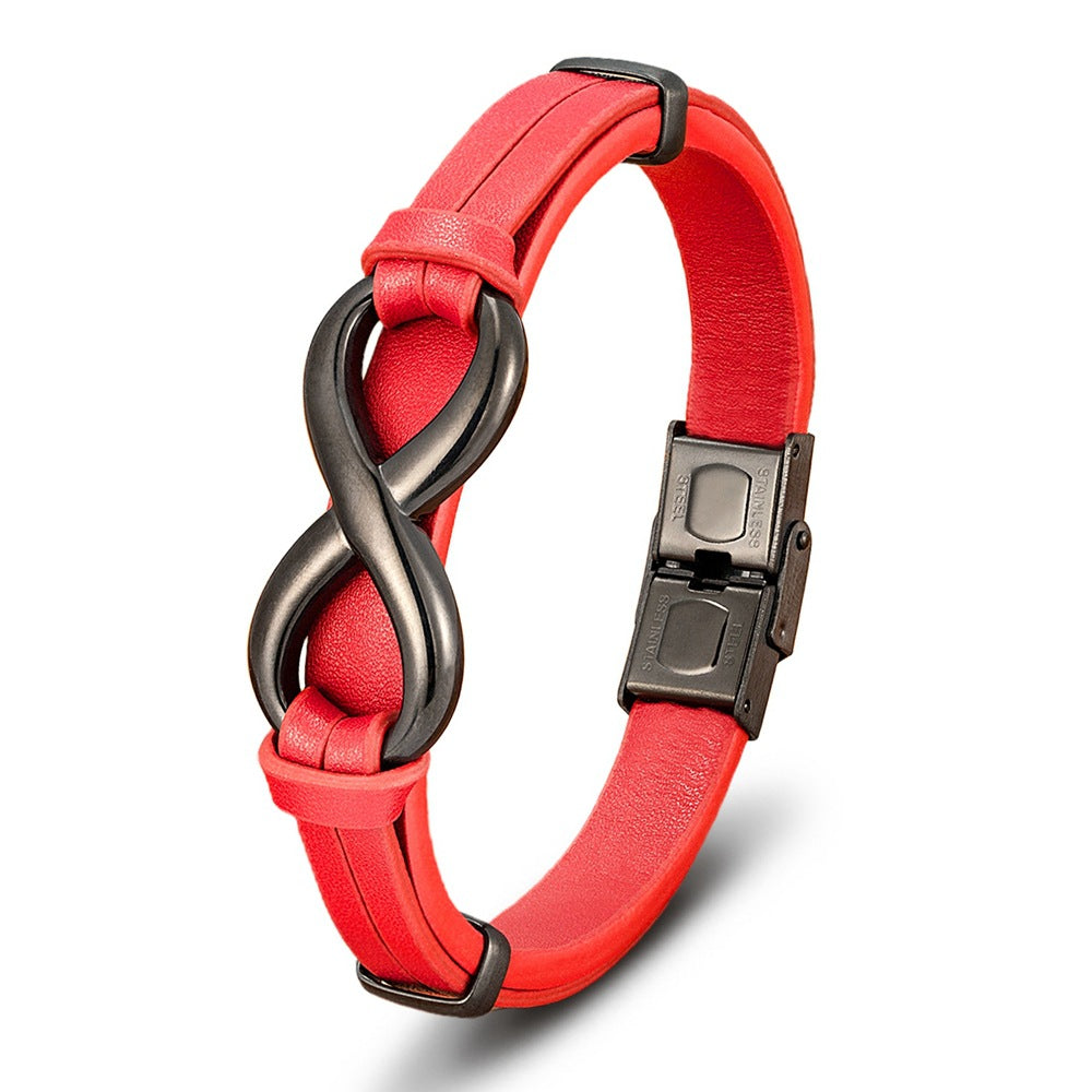 Men's Leather 8-word Stainless Steel Magnetic Snap Leather Bracelet