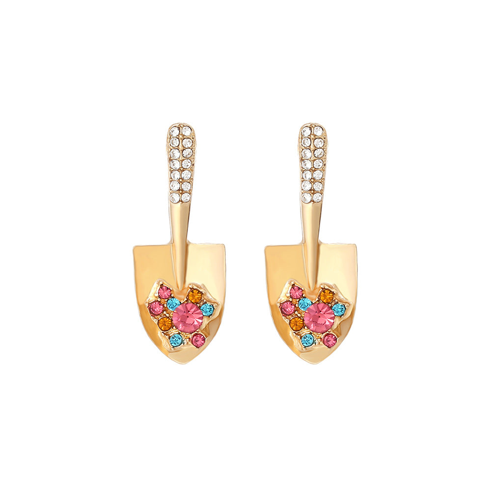 Boucles d'oreilles petite pelle en alliage incrusté de perles