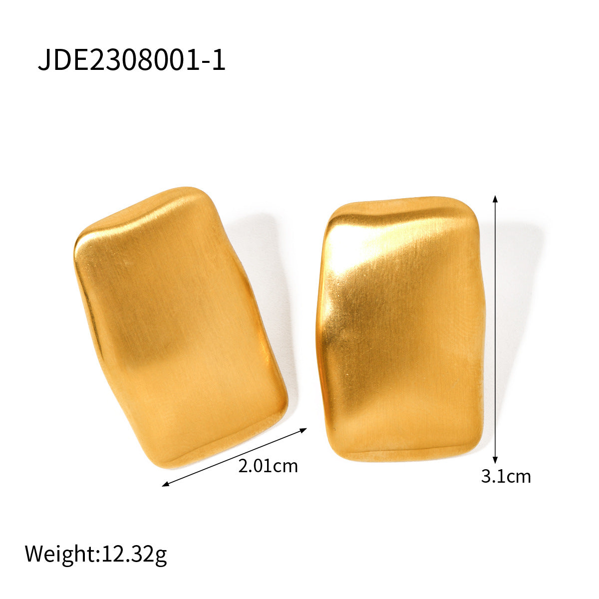 Pendientes cepillados mate rectangulares de oro retro de 18 quilates