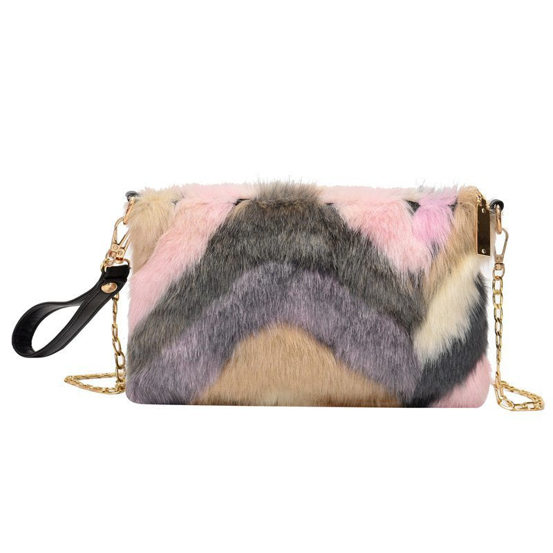 Women's Fashion All-matching One-shoulder Crossbody Chain Plush Bag