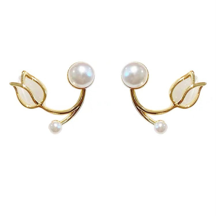 Boucles d'oreilles à tige en forme de tulipe en argent sterling pour femme