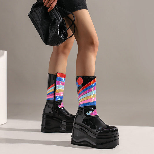Bottes à plateforme à la mode pour femmes, hauteur genou, Punk, fermeture éclair latérale