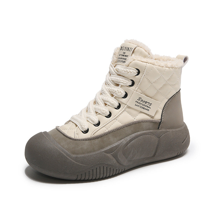 Fleece-lined White Shoes Women's Height Increasing Sports Board Shoes