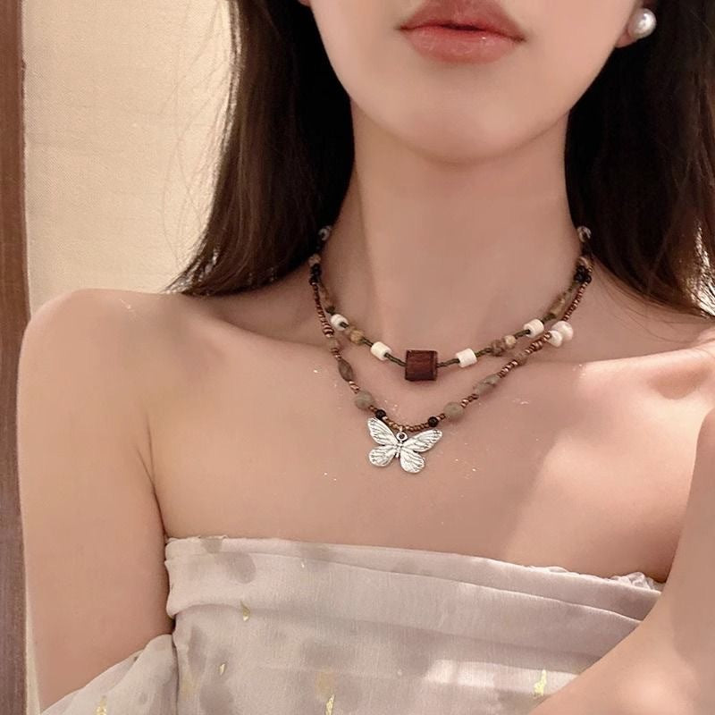 Vintage Beaded Butterfly Necklace For Women