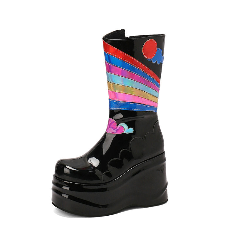 Bottes à plateforme à la mode pour femmes, hauteur genou, Punk, fermeture éclair latérale