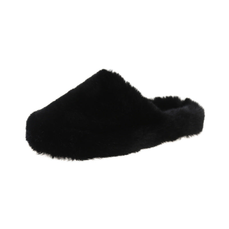 Pantoufles à bout fermé vêtements d'extérieur pour femmes, peluche à fond plat de grande taille