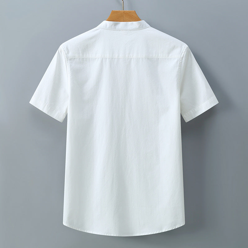 Men's Stand Collar Short Sleeve Shirt Loose Half Sleeve