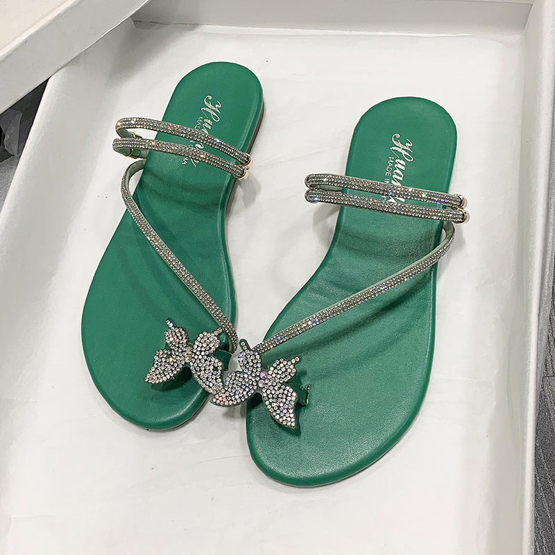 Sandales couvrant les orteils avec strass à fond plat, grande taille, vêtements d'extérieur pour femmes, à la mode