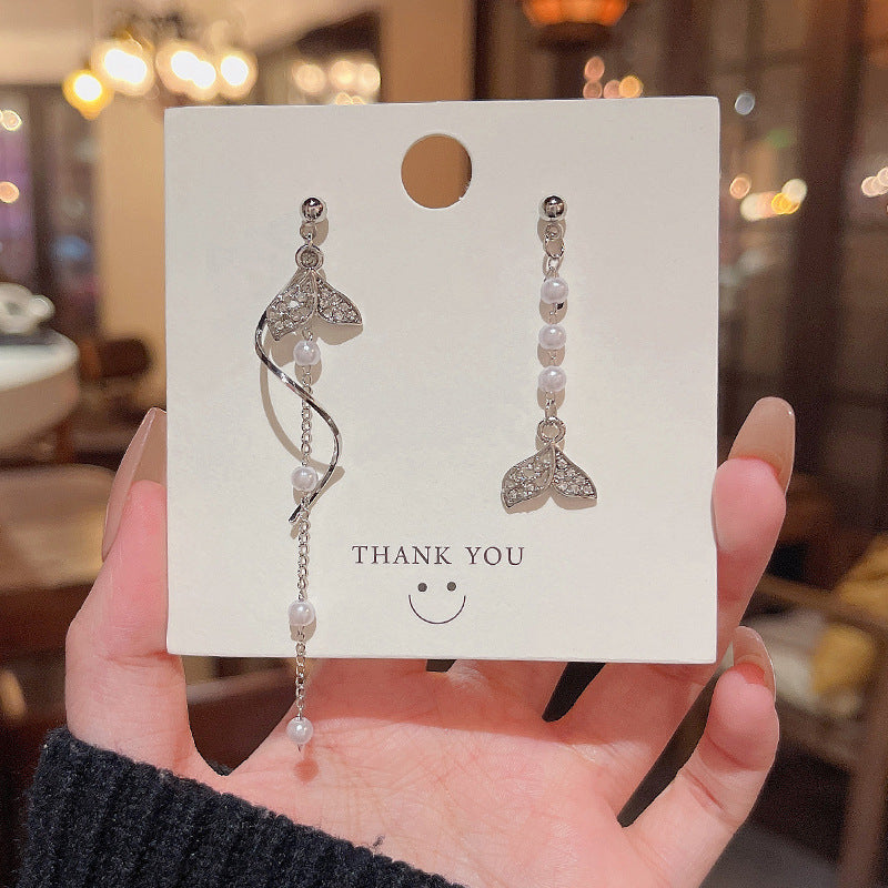 Boucles d'oreilles en zircon à longues franges et aiguille en argent