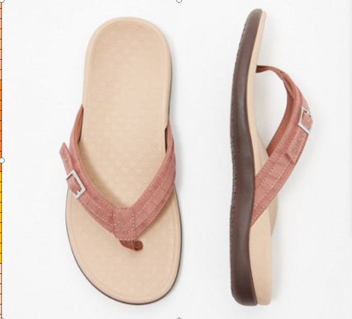 Women's Casual Flat Bottomed PU Metal Home Flip Flops