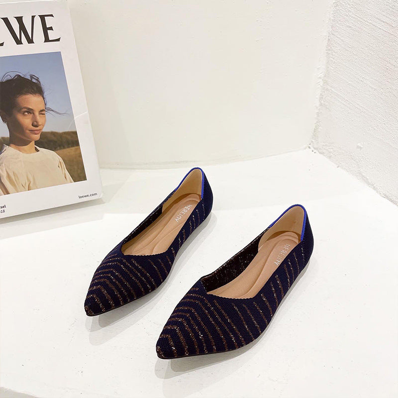Chaussures tressées à bouche peu profonde pour femmes, escarpins pointus à fond plat