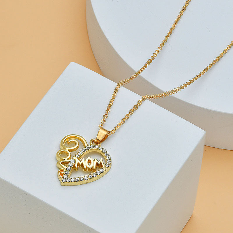 Collar con forma de corazón para mujer, joyería fina con letras de diamante para el día de la madre, accesorios para mujer, joyería de moda