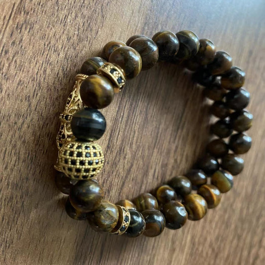 Bracelet Oeil de Tigre Naturel en Cuivre Micro-incrusté