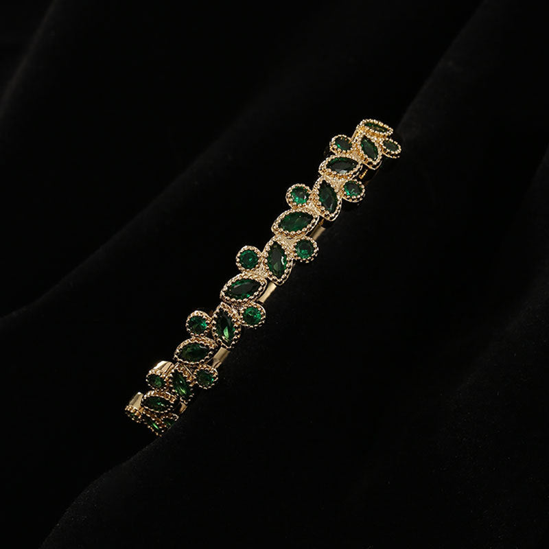 Bracelet en cuivre et Zircon incrusté de Micro feuilles rouges pour femmes