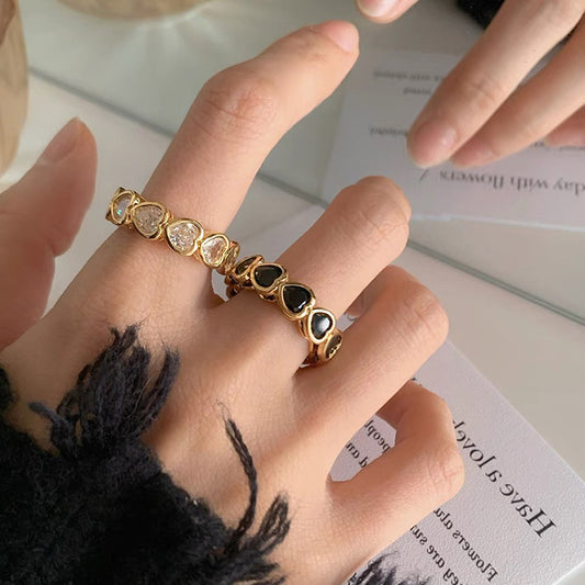 Bague en Zircon en forme de cœur, personnalité rétro et minimalisme, gracieuse et assortie à tout