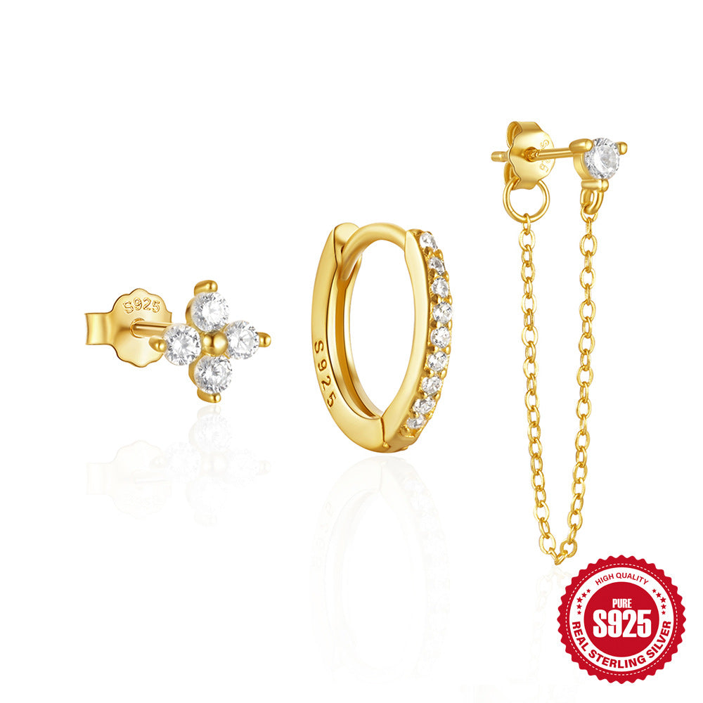 Boucles d'oreilles à pampilles en chaîne de diamants en argent sterling pour femmes