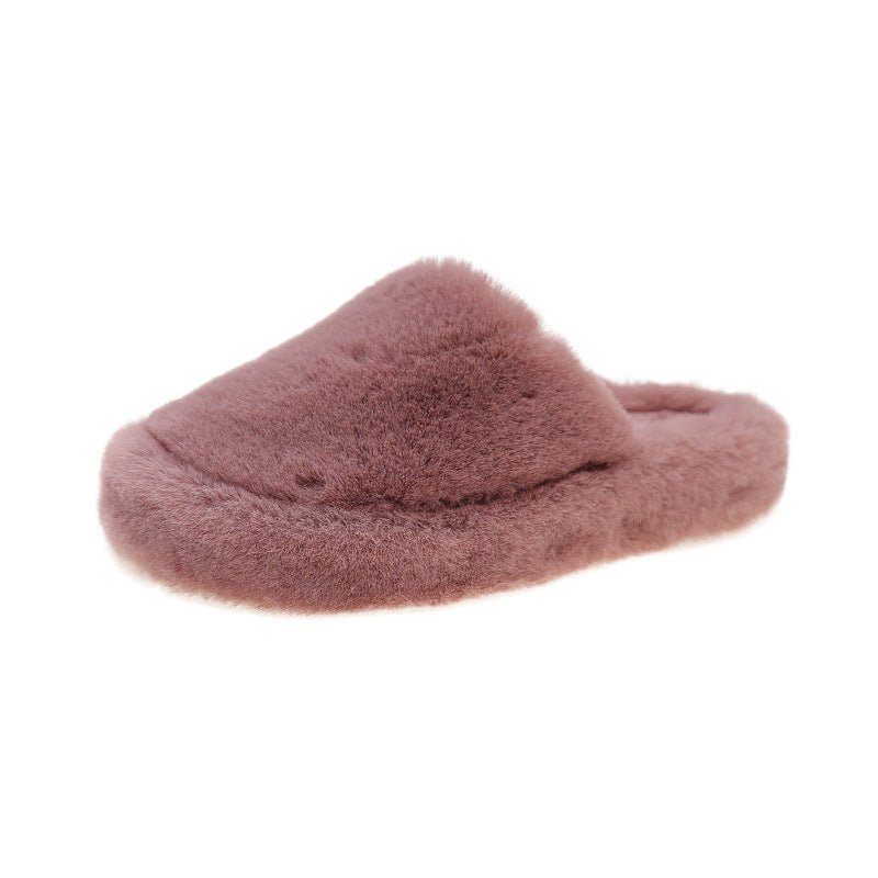 Pantoufles à bout fermé vêtements d'extérieur pour femmes, peluche à fond plat de grande taille