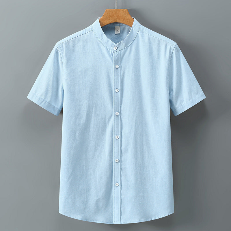 Men's Stand Collar Short Sleeve Shirt Loose Half Sleeve