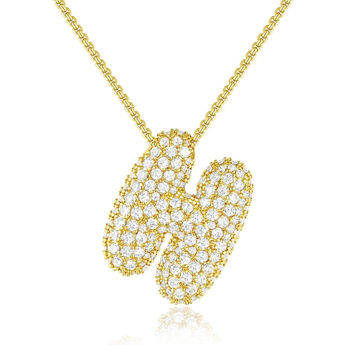 All-matching 26 English Letters Pendant Necklace Female Inlaid Zircon Chubby Balloon Letters