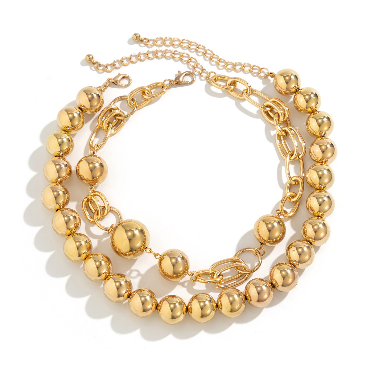 Exaggerated Punk Round Beads A String Of Beads Double-layer Necklace