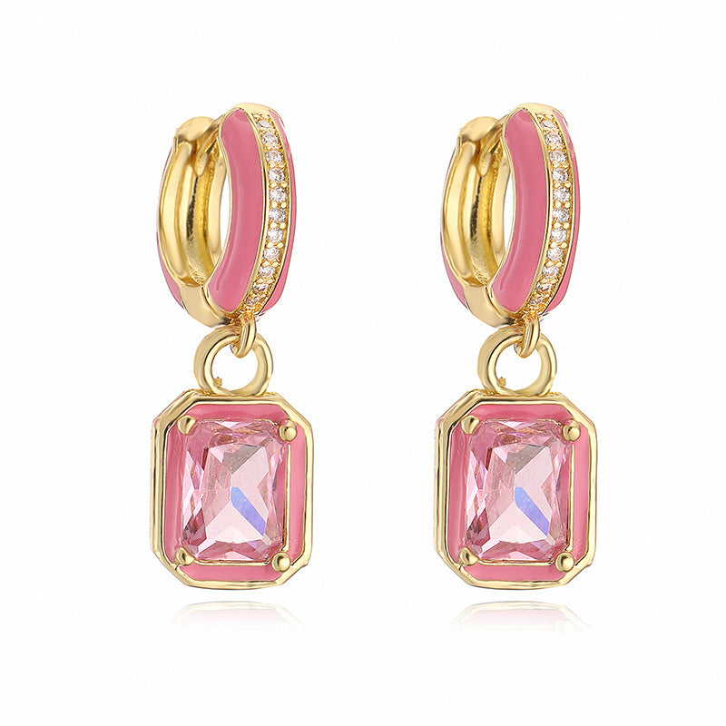 Boucles d'oreilles en forme de goutte d'huile et de cuivre, couleur douce et colorée, incrustée de diamant, Cube de sucre