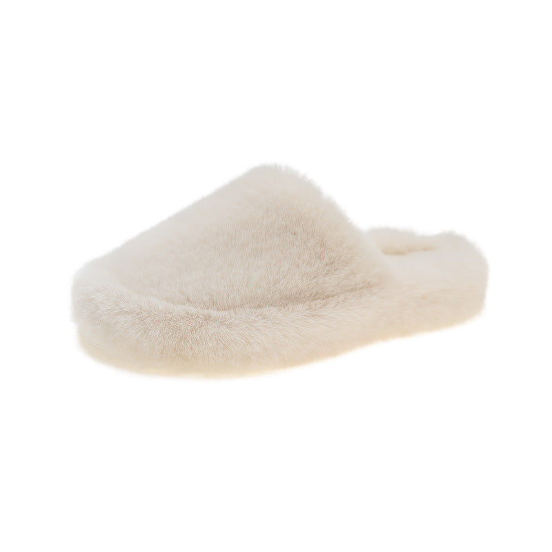Pantoufles à bout fermé vêtements d'extérieur pour femmes, peluche à fond plat de grande taille