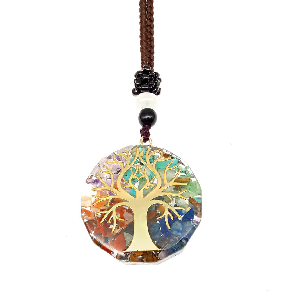 Venta caliente transfronteriza collar de grava colorido colgante de cristal Natural ornamento de forma geométrica multilateral al por mayor