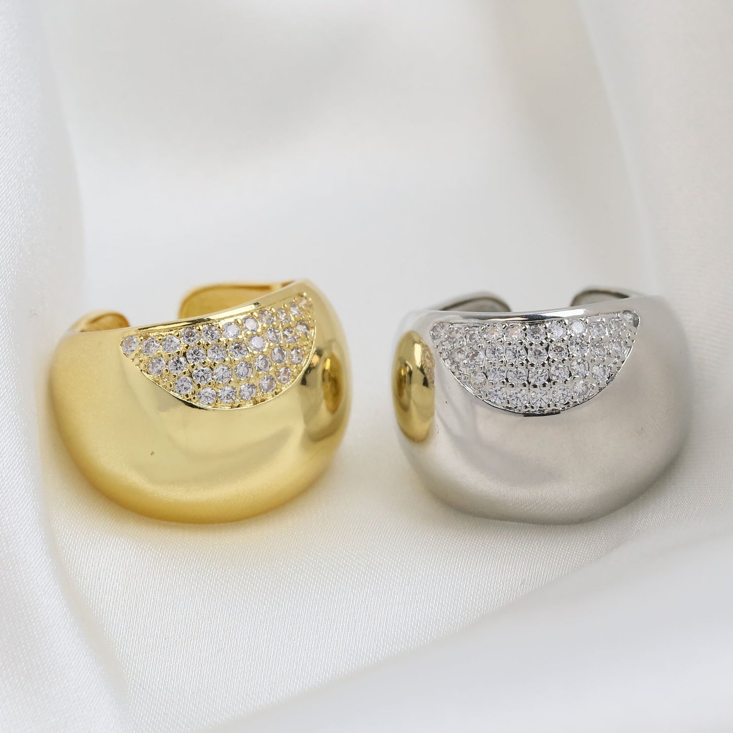 Brass Glossy Zircon Heavy Industry Geometric Ring