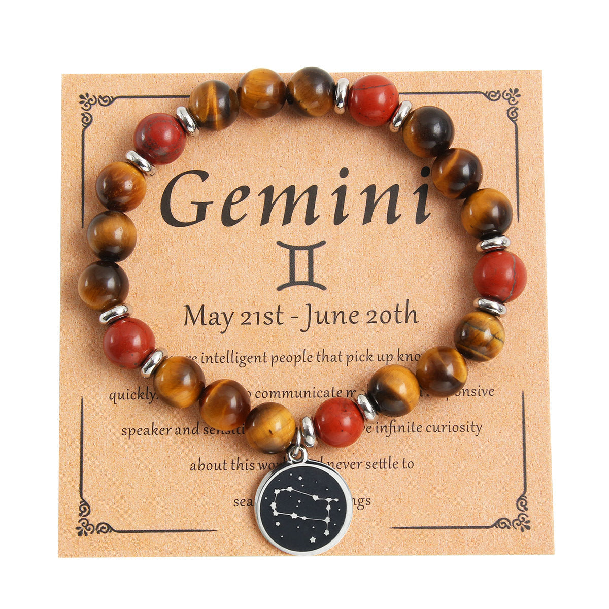 Bracelet rond en perles de pierre naturelle, pendentif rond en acier inoxydable, douze constellations