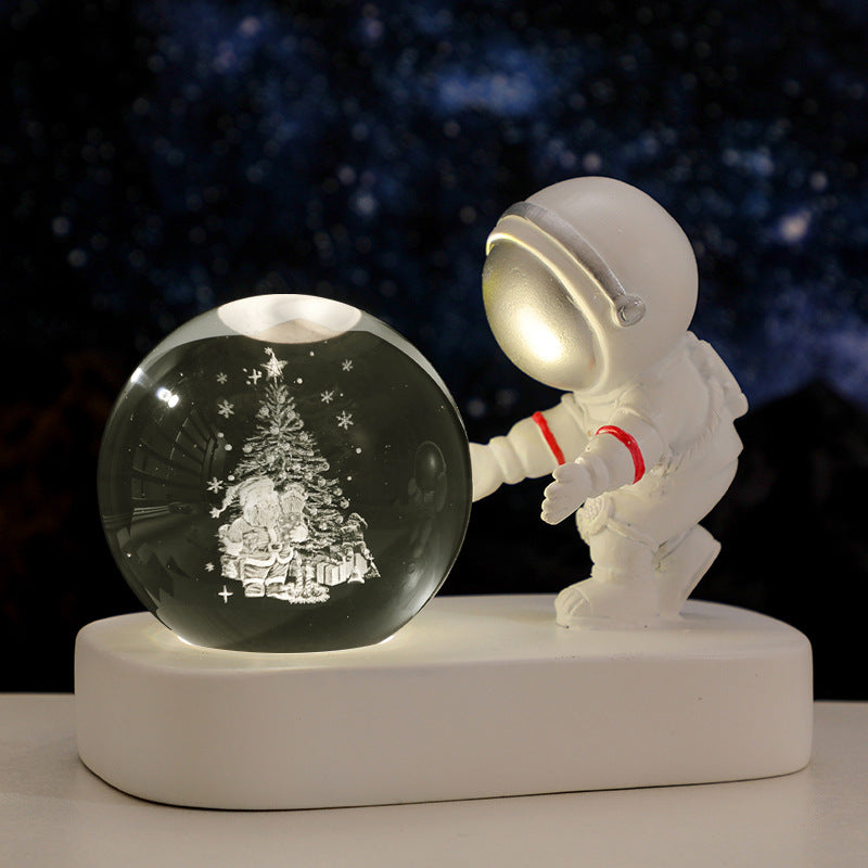 Luces nocturnas con bola de cristal de astronauta, galaxia planetaria brillante, alimentación USB, luz cálida para mesita de noche, regalo de cumpleaños