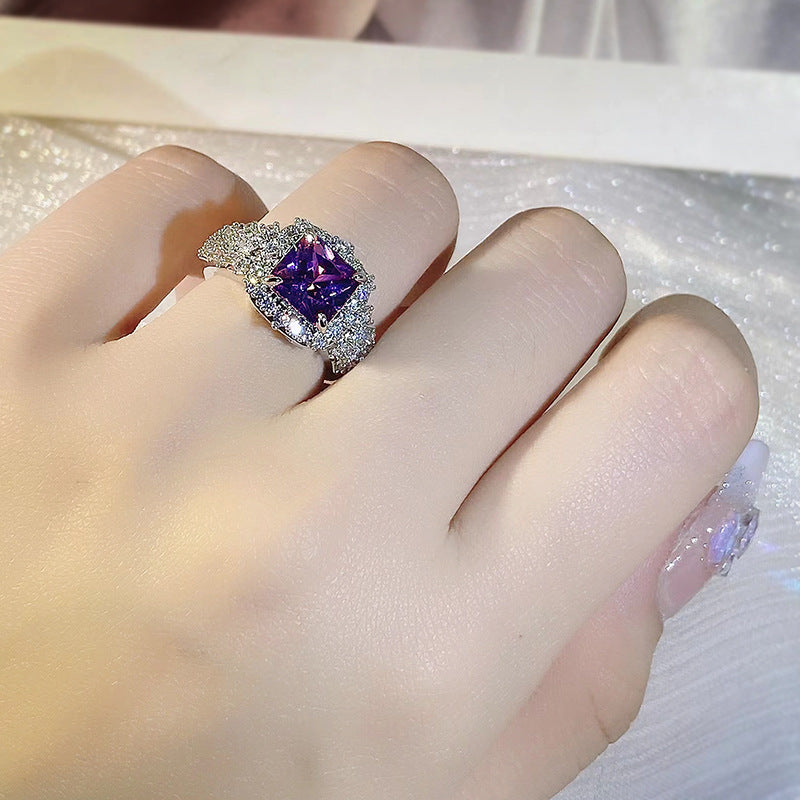 Colorful Gemstone Ring Female Super Inlaid Purple