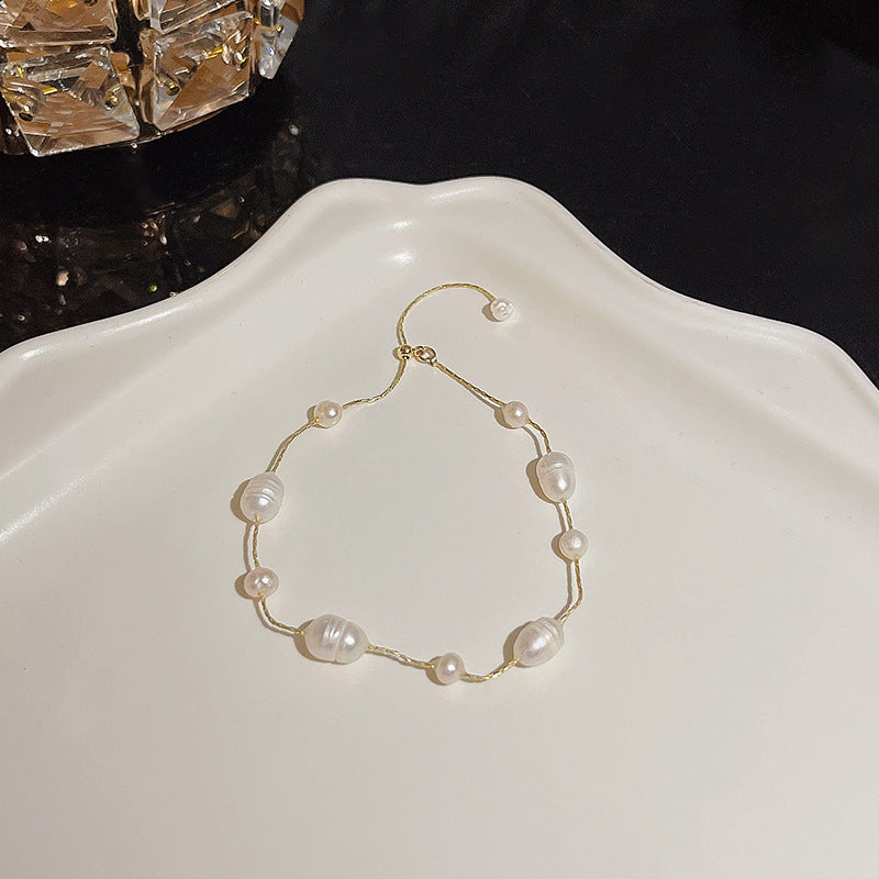 Pulsera versátil de perlas y flores de circón