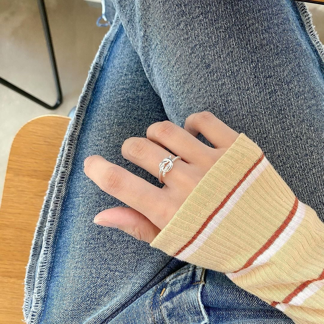 Sterling Silver Knotted Twisted Opening Ring Women