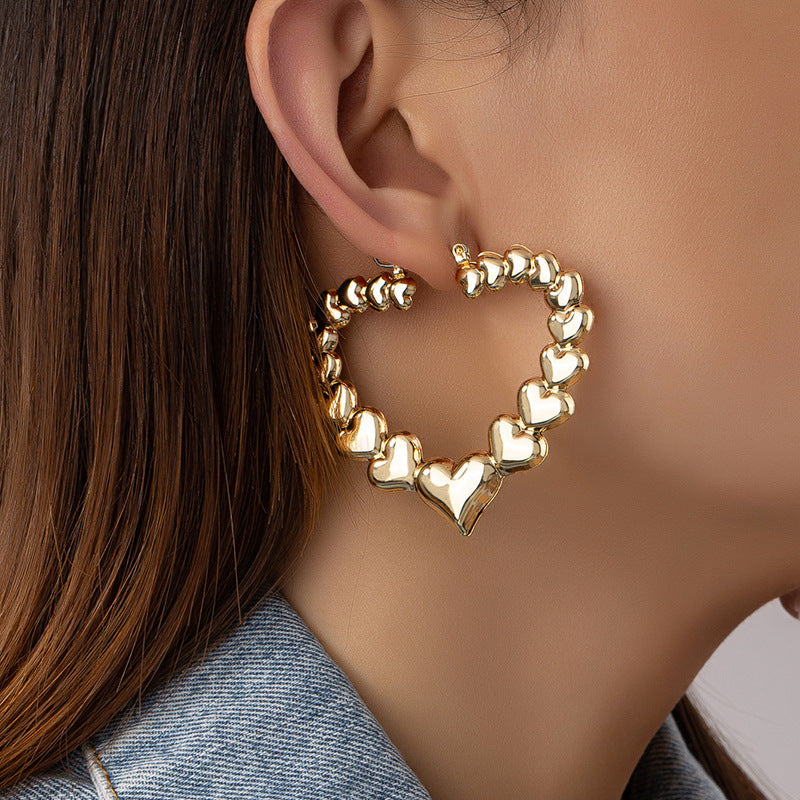 Boucles d'oreilles coeur d'amour personnalisées exagérées pour femmes