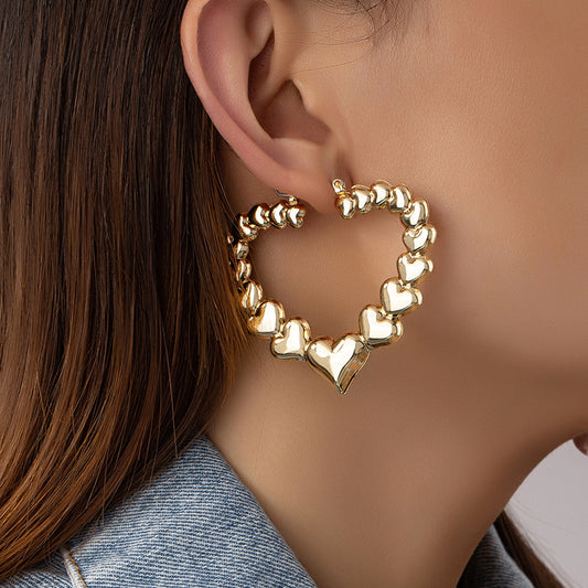 Boucles d'oreilles coeur d'amour personnalisées exagérées pour femmes