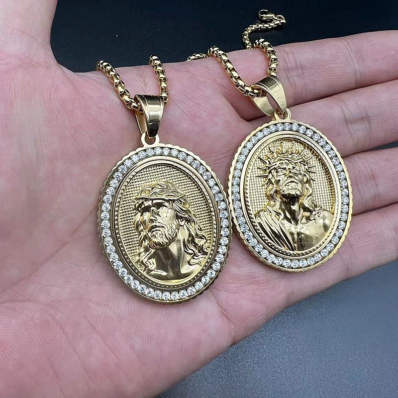 Collier pendentif jésus en Zircon plaqué or sous vide en acier inoxydable