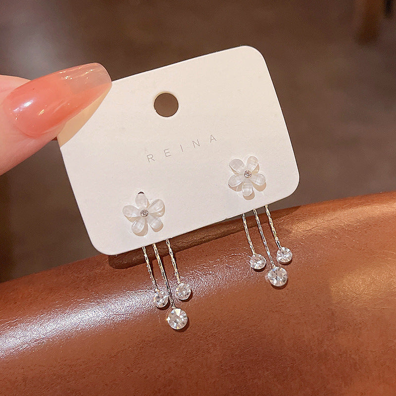 Boucles d'oreilles en zircon à longues franges et aiguille en argent