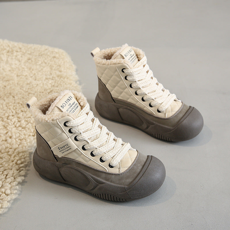 Fleece-lined White Shoes Women's Height Increasing Sports Board Shoes